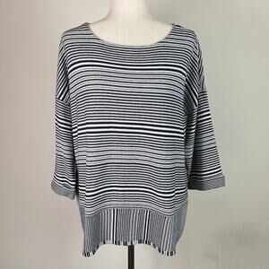 J Jill Sweater Blouse NWT Women's Large Striped Half‎ Sleeve Black/White Knit